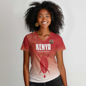 Kenya Football Custom Women V-Neck T-Shirt Go Harambee Stars Go