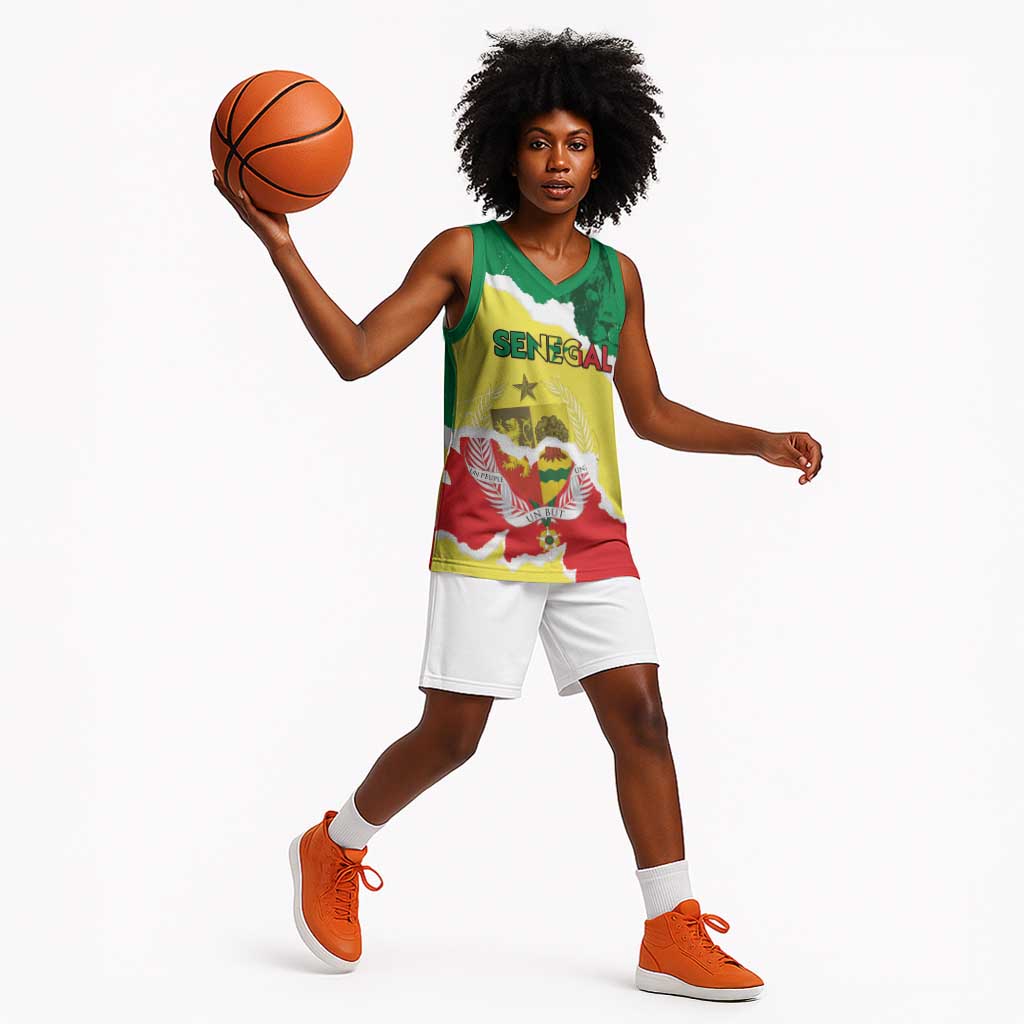 Custom Senegal Beach Soccer 2025 Basketball Jersey Go Champions - Grunge Style - African Pride