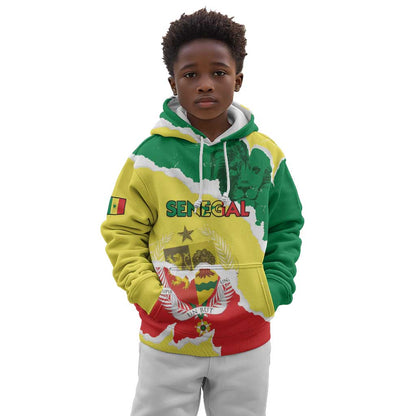 Custom Senegal Beach Soccer 2025 Kid Hoodie Go Champions - Grunge Style