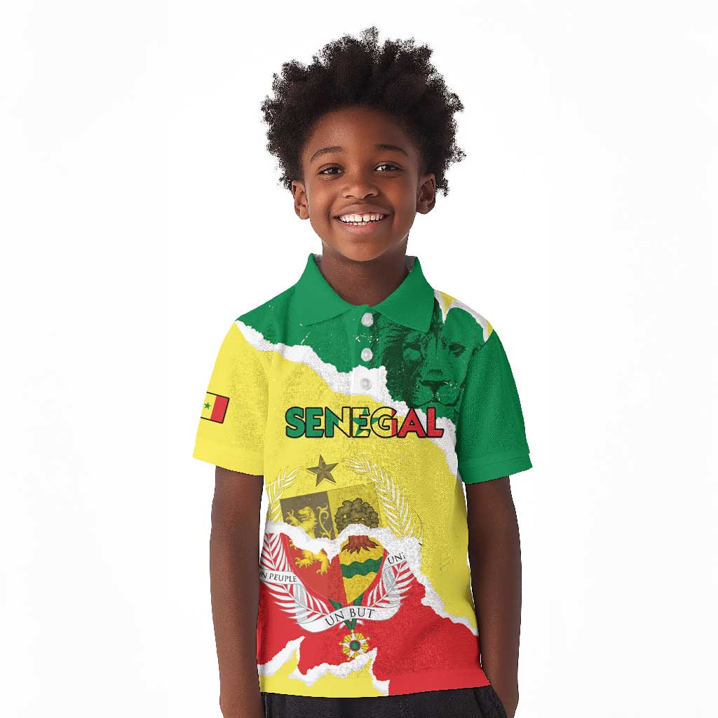 Custom Senegal Beach Soccer 2025 Kid Polo Shirt Go Champions - Grunge Style
