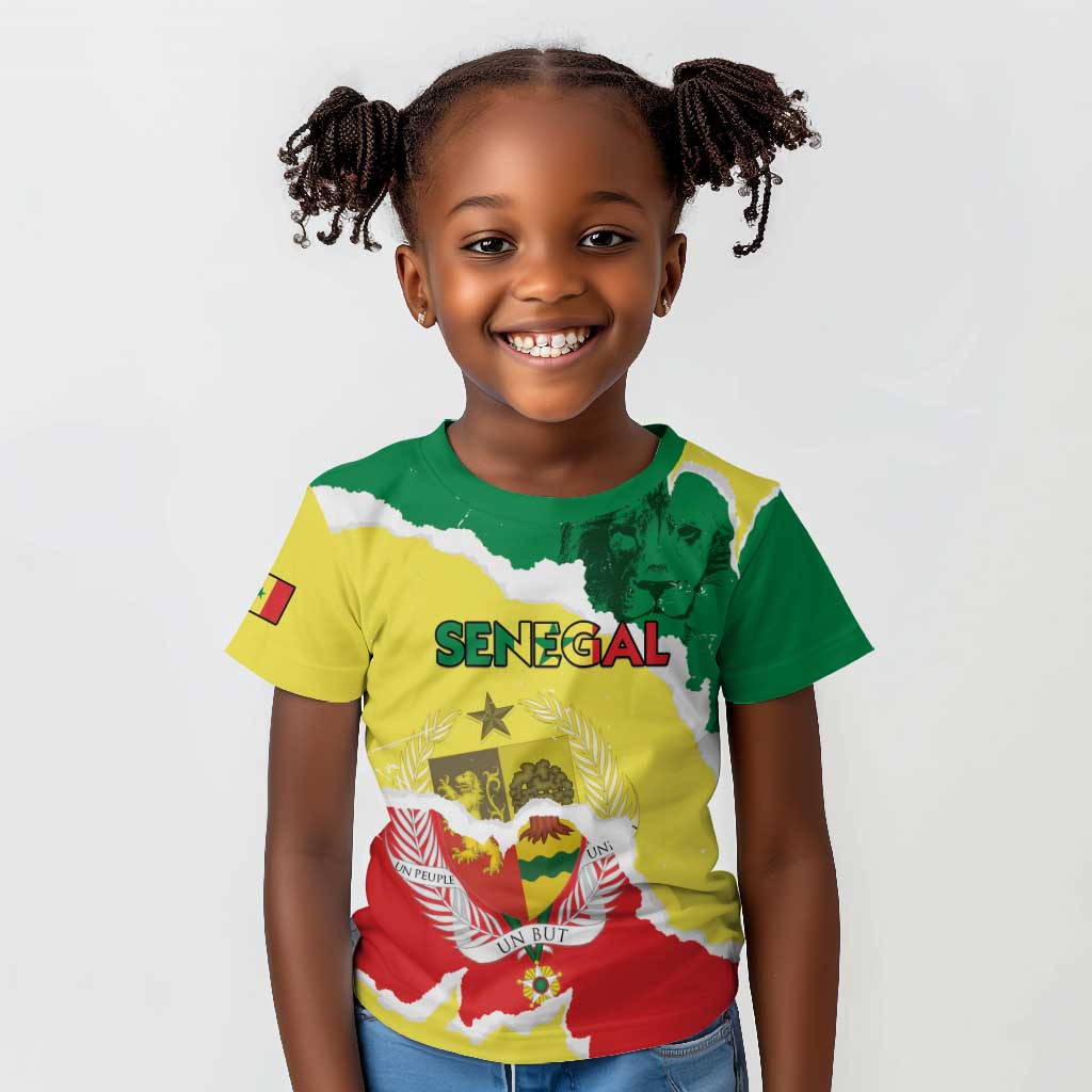 Custom Senegal Beach Soccer 2025 Kid T shirt Go Champions - Grunge Style
