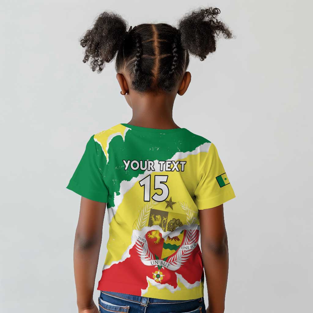Custom Senegal Beach Soccer 2025 Kid T shirt Go Champions - Grunge Style