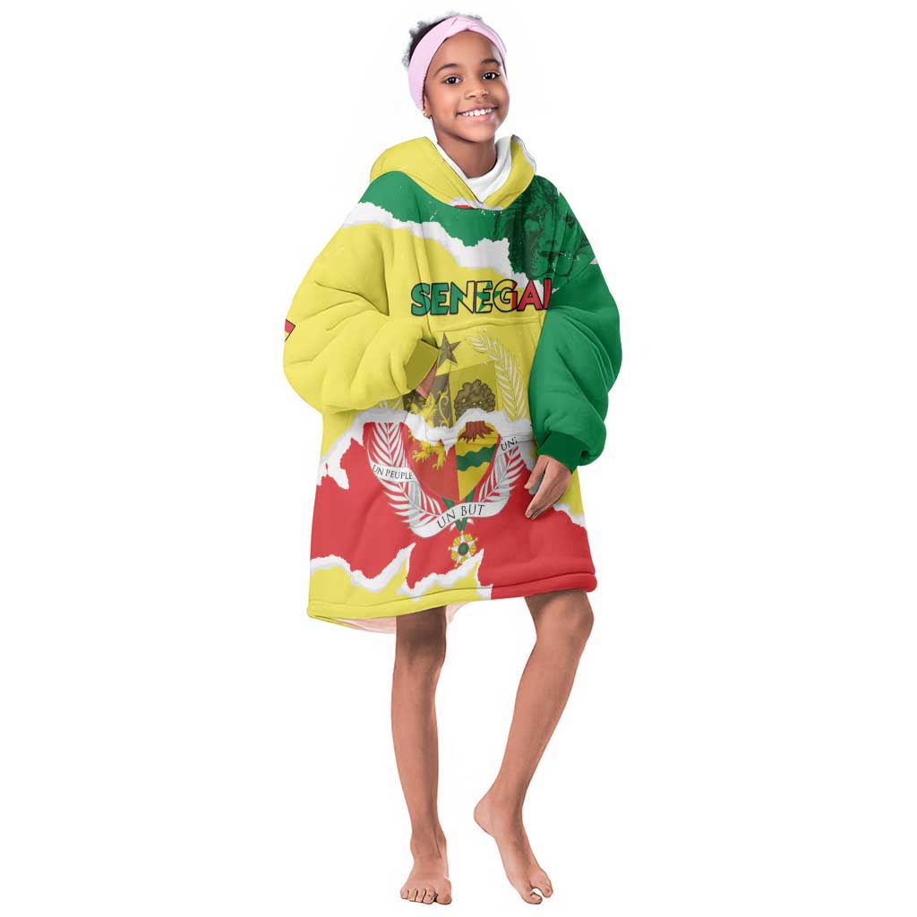 Custom Senegal Beach Soccer 2025 Kid Wearable Blanket Hoodie Go Champions - Grunge Style