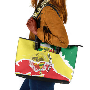 Custom Senegal Beach Soccer 2025 Leather Tote Bag Go Champions - Grunge Style