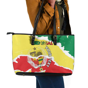 Custom Senegal Beach Soccer 2025 Leather Tote Bag Go Champions - Grunge Style