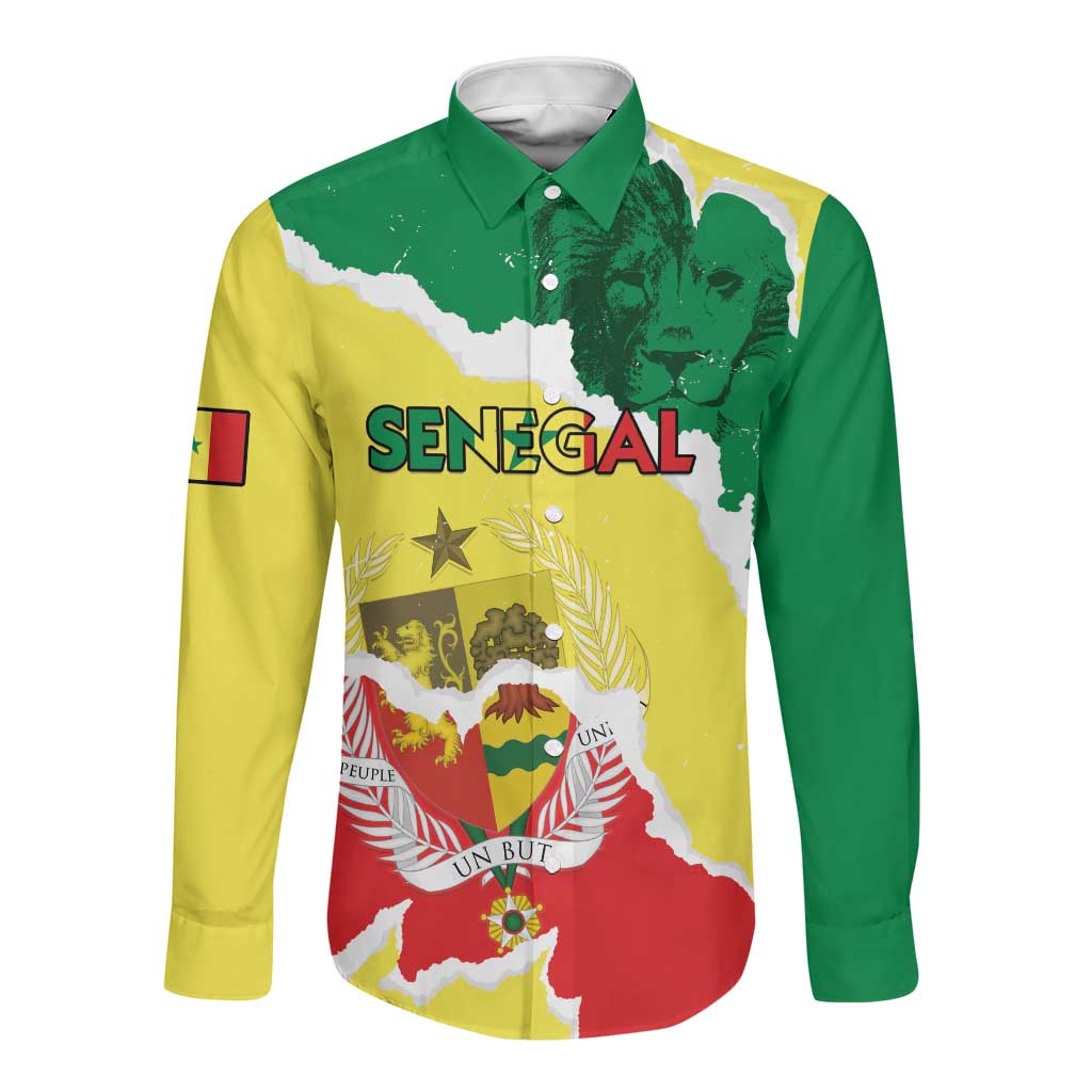 Custom Senegal Beach Soccer 2025 Long Sleeve Button Shirt Go Champions - Grunge Style
