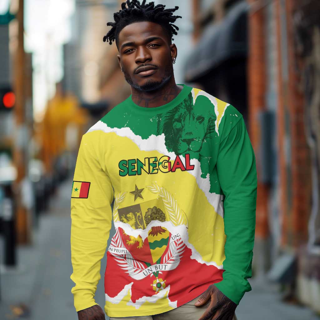 Custom Senegal Beach Soccer 2025 Long Sleeve Shirt Go Champions - Grunge Style