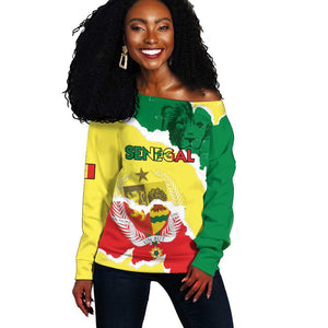Custom Senegal Beach Soccer 2025 Off Shoulder Sweater Go Champions - Grunge Style