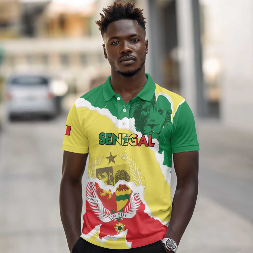 Custom Senegal Beach Soccer 2025 Polo Shirt Go Champions - Grunge Style
