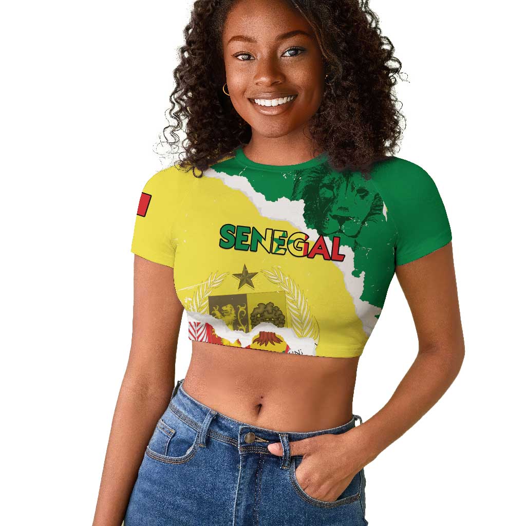 Custom Senegal Beach Soccer 2025 Raglan Cropped T shirt Go Champions - Grunge Style