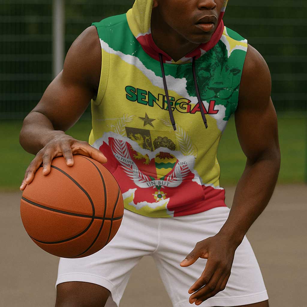 Custom Senegal Beach Soccer 2025 Sleeveless Hoodie Go Champions - Grunge Style - African Pride