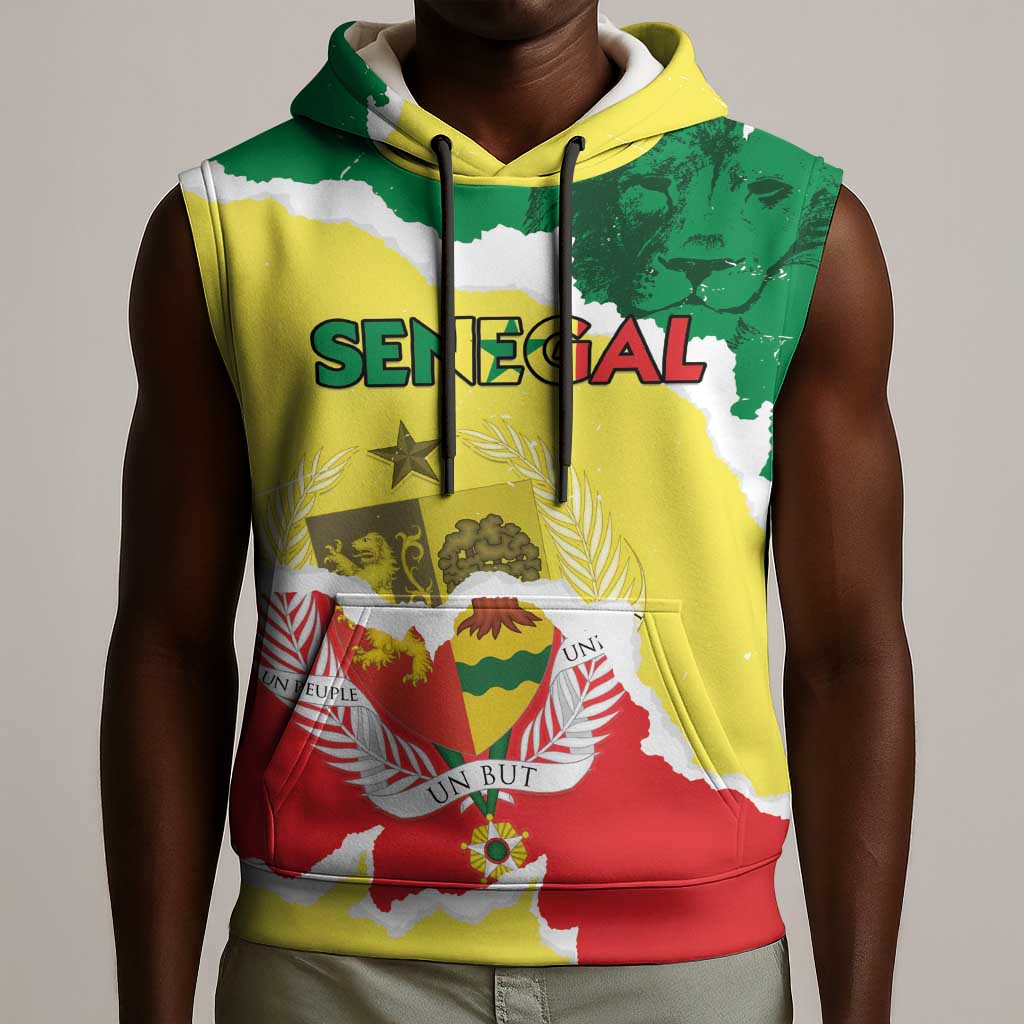 Custom Senegal Beach Soccer 2025 Sleeveless Hoodie Go Champions - Grunge Style - African Pride