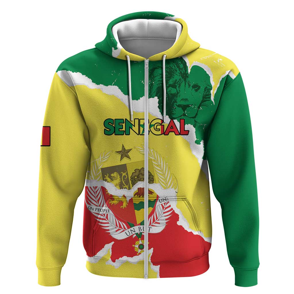 Custom Senegal Beach Soccer 2025 Zip Hoodie Go Champions - Grunge Style