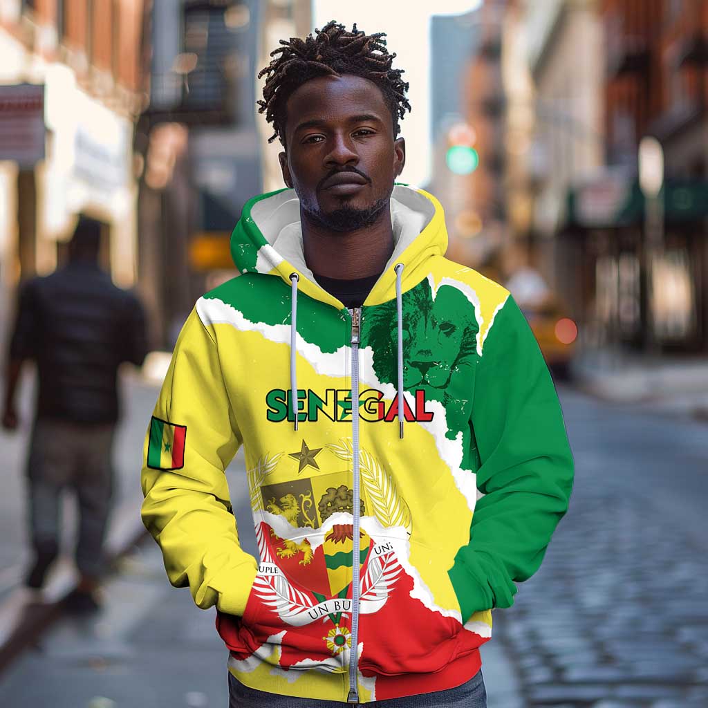 Custom Senegal Beach Soccer 2025 Zip Hoodie Go Champions - Grunge Style
