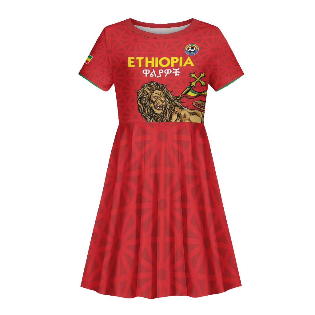 Custom Ethiopia Football Kid Short Sleeve Dress Go Champions