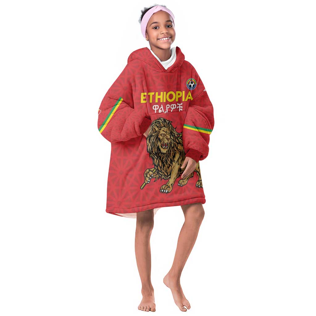 Custom Ethiopia Football Kid Wearable Blanket Hoodie Go Champions