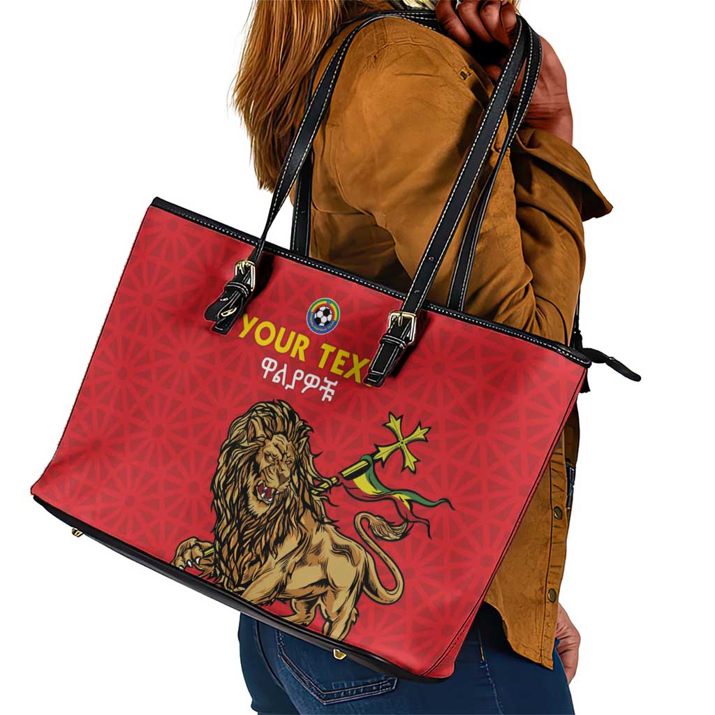 Custom Ethiopia Football Leather Tote Bag Go Champions