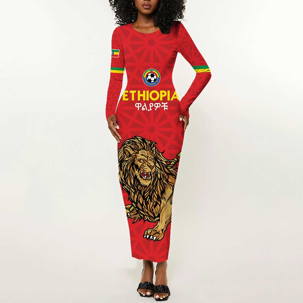 Custom Ethiopia Football Long Sleeve Bodycon Dress Go Champions