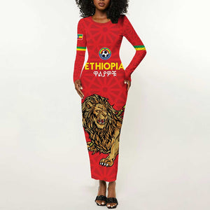Custom Ethiopia Football Long Sleeve Bodycon Dress Go Champions LT15