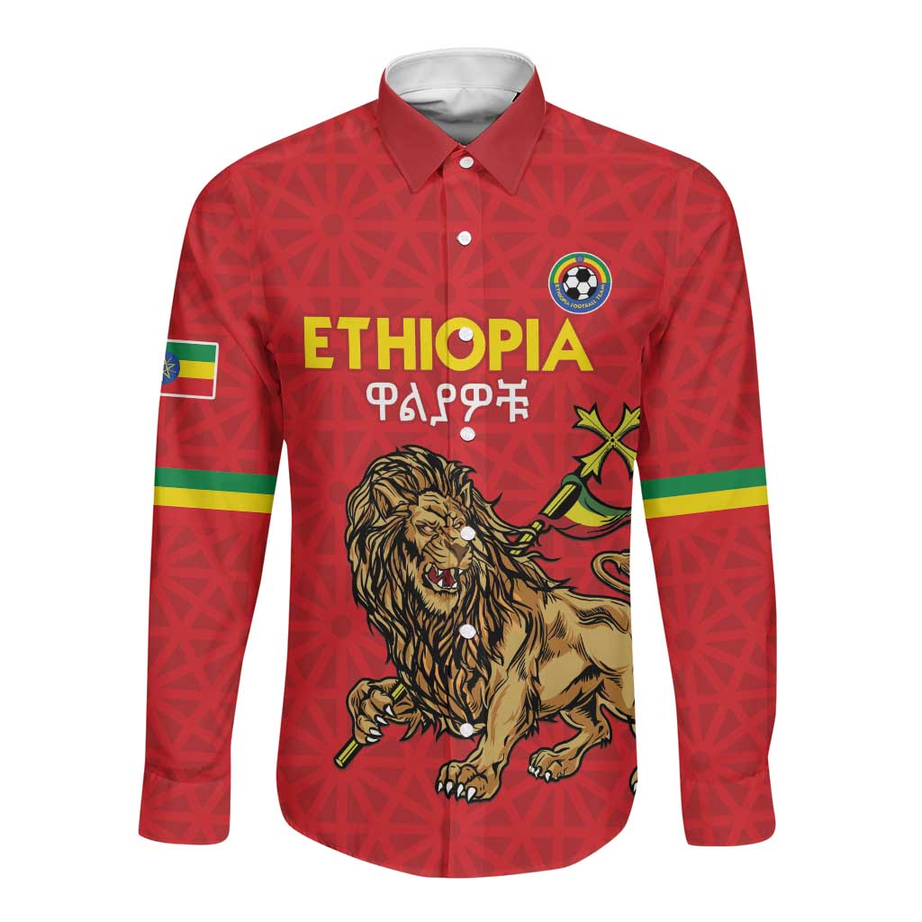 Custom Ethiopia Football Long Sleeve Button Shirt Go Champions