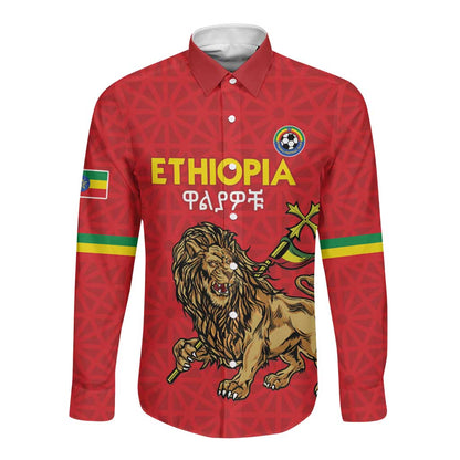 Custom Ethiopia Football Long Sleeve Button Shirt Go Champions