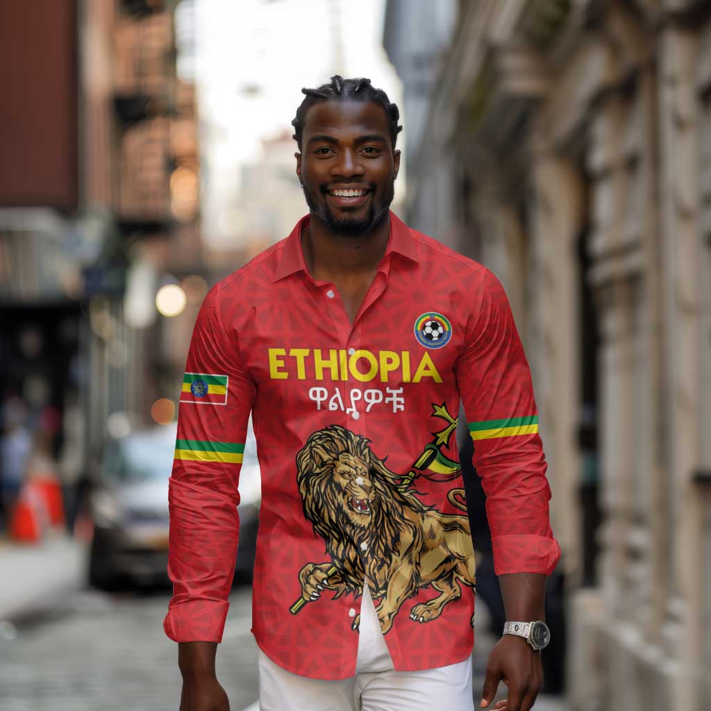 Custom Ethiopia Football Long Sleeve Button Shirt Go Champions