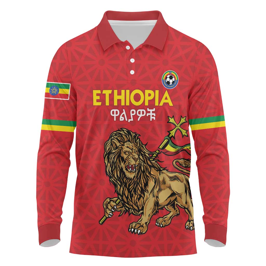 Custom Ethiopia Football Long Sleeve Polo Shirt Go Champions