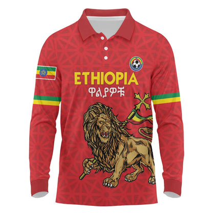 Custom Ethiopia Football Long Sleeve Polo Shirt Go Champions