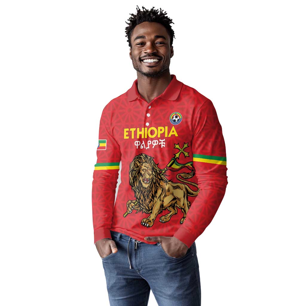 Custom Ethiopia Football Long Sleeve Polo Shirt Go Champions