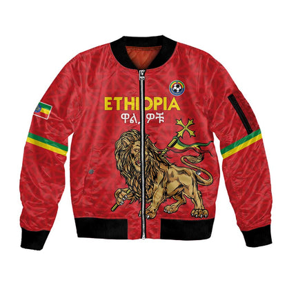 Custom Ethiopia Football Sleeve Zip Bomber Jacket Go Champions