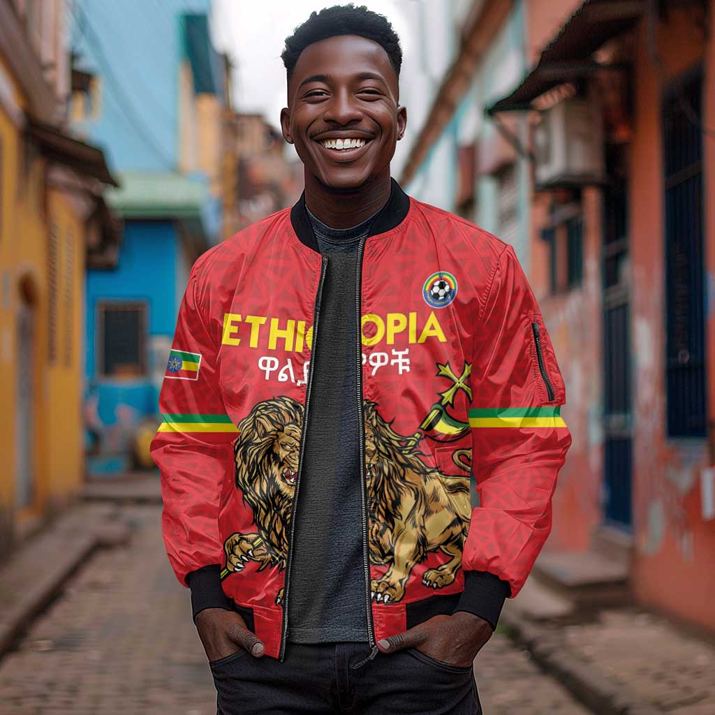 Custom Ethiopia Football Sleeve Zip Bomber Jacket Go Champions