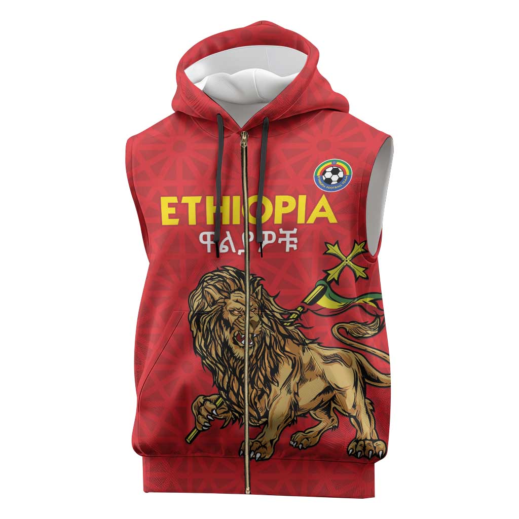 Custom Ethiopia Football Sleeveless Zip Hoodie Go Champions - African Pride