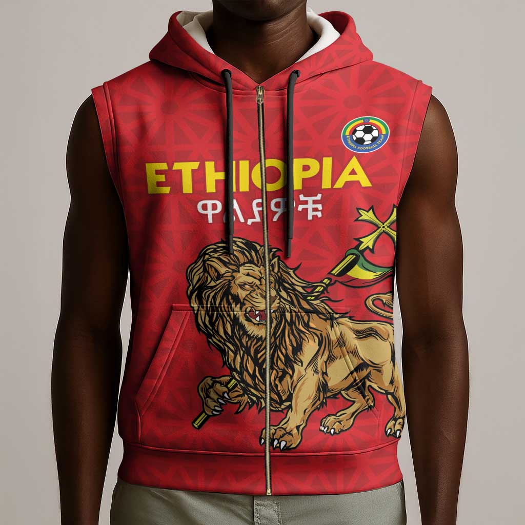 Custom Ethiopia Football Sleeveless Zip Hoodie Go Champions - African Pride