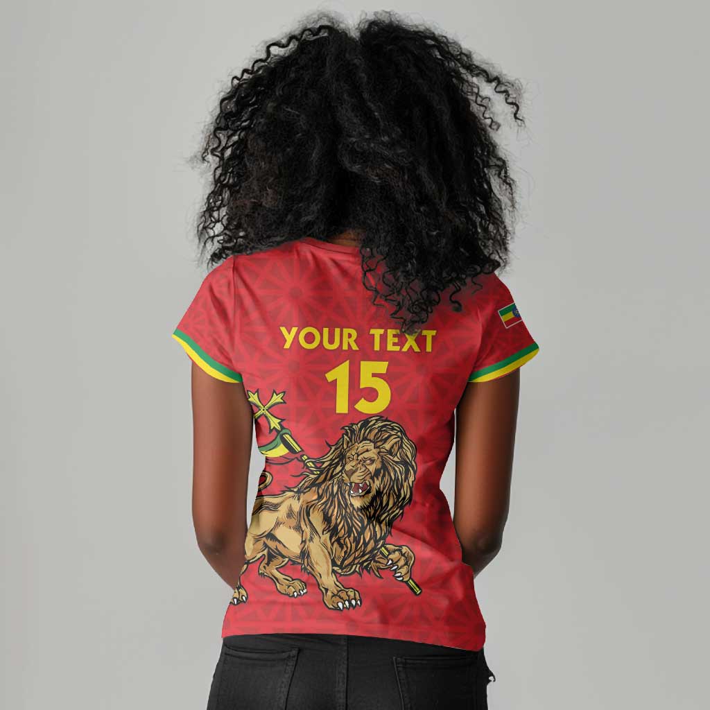 Custom Ethiopia Football Women V-Neck T-Shirt Go Champions