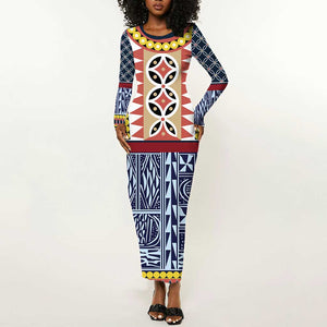 Toghu Bamenda Long Sleeve Bodycon Dress Cameroon Traditional Pattern LT15