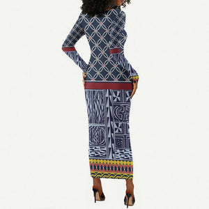 Toghu Bamenda Long Sleeve Bodycon Dress Cameroon Traditional Pattern LT15
