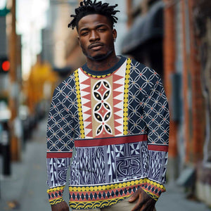 Toghu Bamenda Long Sleeve Shirt Cameroon Traditional Pattern