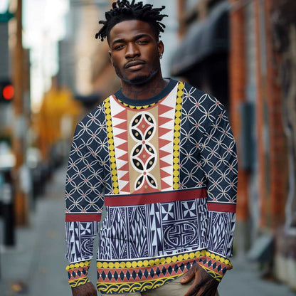 Toghu Bamenda Long Sleeve Shirt Cameroon Traditional Pattern