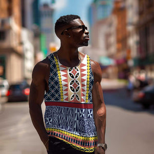 Toghu Bamenda Men Tank Top Cameroon Traditional Pattern