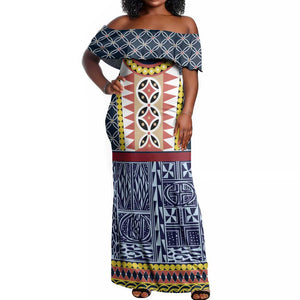 Toghu Bamenda Off Shoulder Maxi Dress Cameroon Traditional Pattern