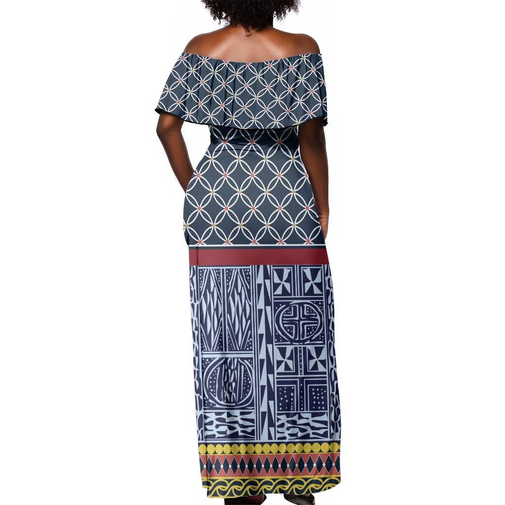 Toghu Bamenda Off Shoulder Maxi Dress Cameroon Traditional Pattern