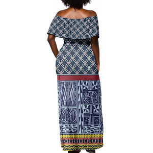 Toghu Bamenda Off Shoulder Maxi Dress Cameroon Traditional Pattern