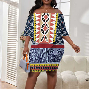 Toghu Bamenda Off Shoulder Short Dress Cameroon Traditional Pattern
