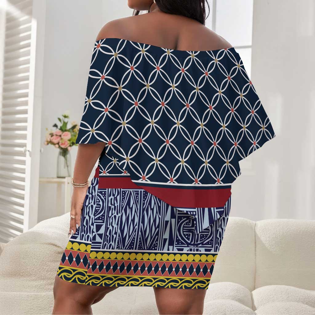 Toghu Bamenda Off Shoulder Short Dress Cameroon Traditional Pattern