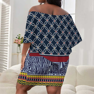 Toghu Bamenda Off Shoulder Short Dress Cameroon Traditional Pattern