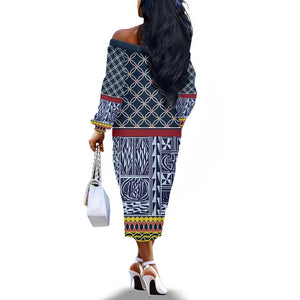 Toghu Bamenda Off The Shoulder Long Sleeve Dress Cameroon Traditional Pattern
