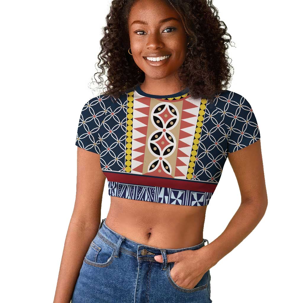 Toghu Bamenda Raglan Cropped T shirt Cameroon Traditional Pattern