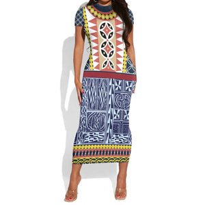 Toghu Bamenda Short Sleeve Bodycon Dress Cameroon Traditional Pattern LT15