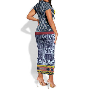 Toghu Bamenda Short Sleeve Bodycon Dress Cameroon Traditional Pattern LT15
