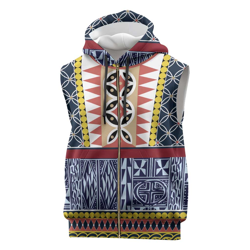 Toghu Bamenda Sleeveless Zip Hoodie Cameroon Traditional Pattern - African Pride